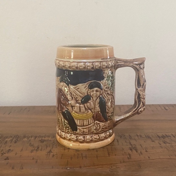 Vintage Ceramic Beer Stein Men Pipe Barrel Woods Made in Japan - Picture 1 of 8